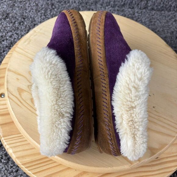 LL Bean Wicked Good Slippers Squam Lake Women 5 Purple Suede Shearling Lambswool - Picture 6 of 9